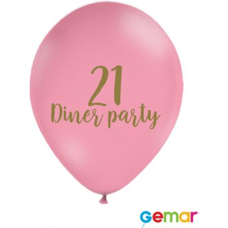 Ballonnen “21 Diner party” Pink met opdruk Goud