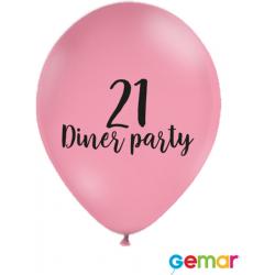 Ballonnen “21 Diner party” Pink met opdruk Zwart