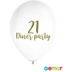Ballonnen “21 Diner party” Wit met opdruk Goud
