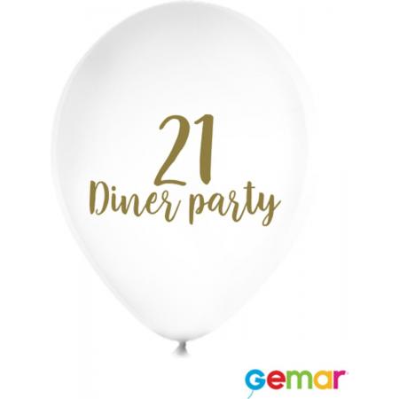 Ballonnen “21 Diner party” Wit met opdruk Goud