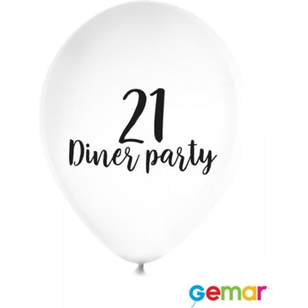 Ballonnen “21 Diner party” Wit met opdruk Zwart