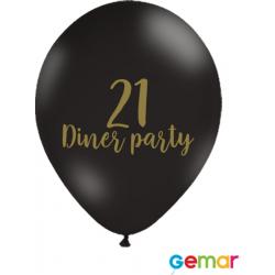 Ballonnen “21 Diner party” Zwart met opdruk Goud