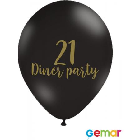 Ballonnen “21 Diner party” Zwart met opdruk Goud