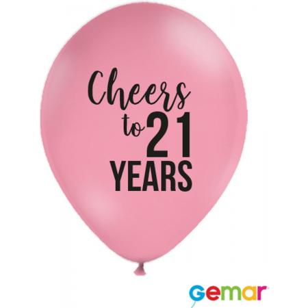 Ballonnen “Cheers to 21 Years” Pink met opdruk Zwart