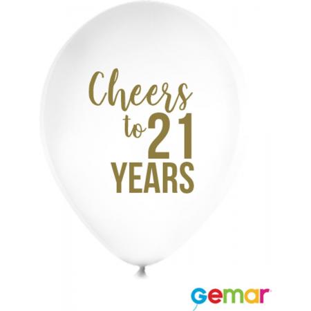 Ballonnen “Cheers to 21 Years” Wit met opdruk Goud