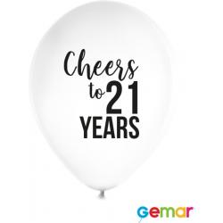 Ballonnen “Cheers to 21 Years” Wit met opdruk Zwart