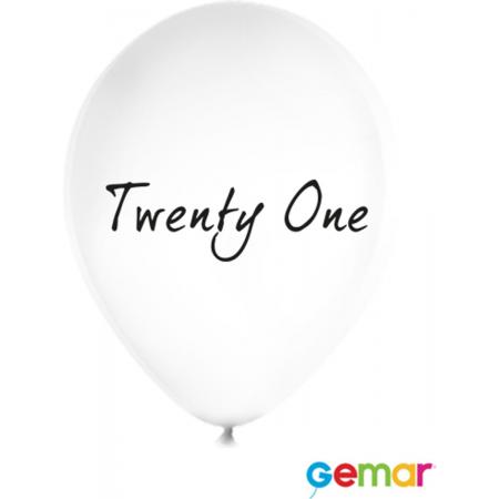 Ballonnen “Twenty One” Wit met opdruk Zwart
