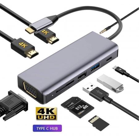 9 in 1 USB C Hub Adapter – Docking station laptop – 4K monitor  HDMI – MacBook – HP – ASUS – Lenovo – Dell