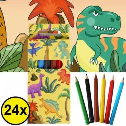  ®   24 STUKS 6-Delige Dinosaurus Kleurpotloodjes - Traktatie Uitdeelcadeautjes voor kinderen - Speelgoed