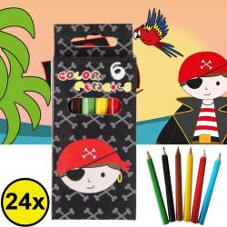  ®   24 STUKS 6-Delige Piraten Kleurpotloodjes - Traktatie Uitdeelcadeautjes voor kinderen - Klein Speelgoed