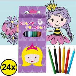  ®   24 STUKS 6-Delige Prinsessen Kleurpotloodjes - Traktatie Uitdeelcadeautjes voor kinderen - Klein Speelgoed