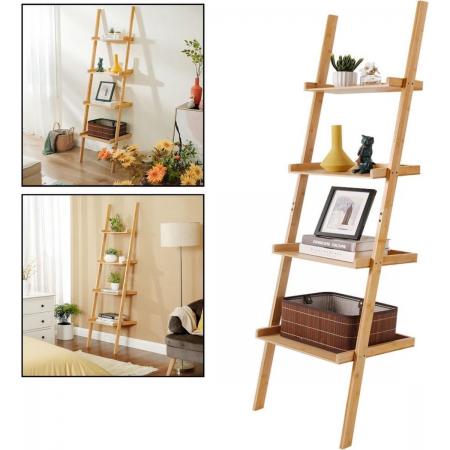 Ladderrek van bamboe hout - Houten decoratie ladder - Open ladderkast / bamboe ladder / plantentrap / boekenkast / traprek / ladder rek - luxe opbergrek met 4 treden - Decopatent®