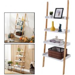 Ladderrek van bamboe hout - Houten decoratie ladder - Open ladderkast / bamboe ladder / plantentrap / boekenkast / traprek / ladder rek - luxe opbergrek met 4 treden - Wit - Decopatent®