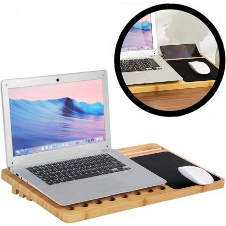Laptop standaard van Bamboe hout - Groot 60 cm - Houten laptopstandaard - Laptop verhoger / verhoging voor bureau - Laptoptafel Schoot - Schoottafel - Bedtafel - Knietafel - Decopatent®