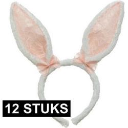 12x Wit/roze Paashaas oren verkleed diademen voor kids/volwassenen - Pasen/Paasviering - Verkleedaccessoires - Feestartikelen