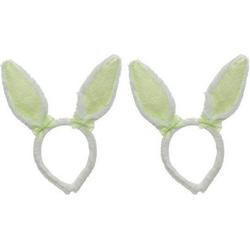 2x Wit/groene Paashaas oren verkleed diademen voor kids/volwassenen - Pasen/Paasviering - Verkleedaccessoires - Feestartikelen
