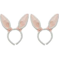 2x Wit/roze Paashaas oren verkleed diademen voor kids/volwassenen - Pasen/Paasviering - Verkleedaccessoires - Feestartikelen