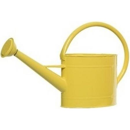 Gele mini gieter 2,5 liter speelgoed voor kinderen - Kleine metalen gieters geel - Buitenspeelgoed