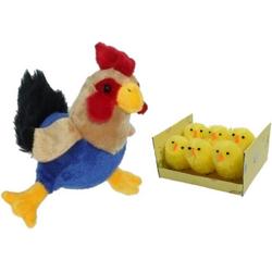 Pluche kippen/hanen knuffel van 20 cm met 6x stuks mini kuikentjes 4 cm - Paas/pasen decoratie