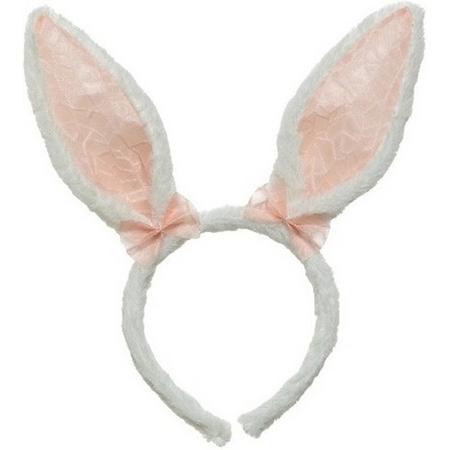 Wit/roze konijn/haas oren verkleed diadeem voor kids/volwassenen - Verkleedaccessoires - Feestartikelen