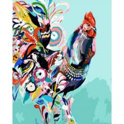 Kleurrijke Haan - Schilderen op Nummer - Volwassen & Kinderen - Paint by Numbers - DIY- Groot Canvas Schilderij - 40x50 cm