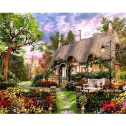 Landschap Huis Met Bloemen - Schilderen op Nummer - Volwassen & Kinderen - Paint by Numbers - DIY- Groot Canvas Schilderij - 40x50 cm
