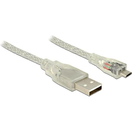 DeLOCK 2m, USB2.0-A/USB2.0 Micro-B 2m USB A Micro-USB B Mannelijk Mannelijk Transparant USB-kabel