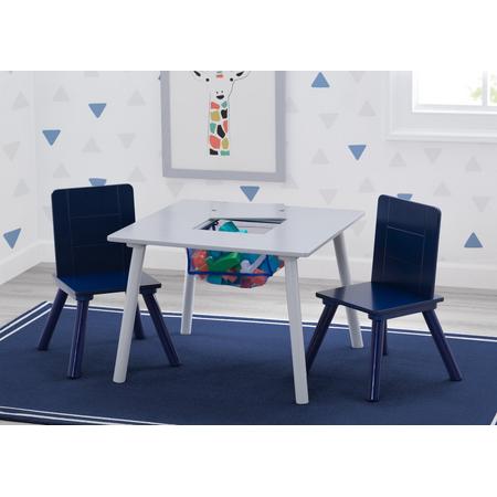 Delta Children - Kindertafel met 2 Stoelen - Kinderkamer - Handig Opbergvak - Blauw/Grijs