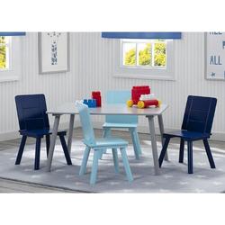 Delta Children - Kindertafel met 4 Stoelen - Kinderkamer - Duurzaam Hout - Grijs/Blauw