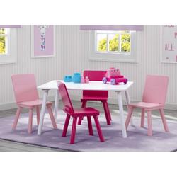 Delta Children - Kindertafel met 4 Stoelen - Kinderkamer - Duurzaam Hout - Wit/Roze