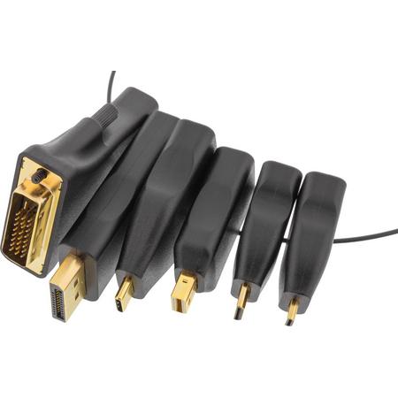 DELTACO HDMI-AR2 HDMI-adapterring - Mini DisplayPort - DisplayPort - USB-C - DVI - HDMI mini/micro - Zwart