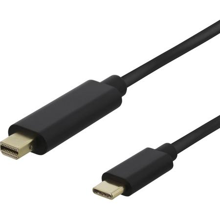DELTACO USBC-DP052-K USB-C naar Mini DisplayPort kabel - 4K UHD - HDCP - 3D - 0,5 meter - Zwart