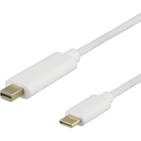 DELTACO USBC-DP203-K USB-C naar Mini DisplayPort kabel - 4K UHD - HDCP - 3D - 2 meter - Wit