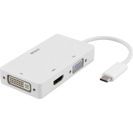 DELTACO USBC-HDMI15 USB-C naar HDMI / DVI / VGA-adapter, 4K, DP Alt-modus, wit