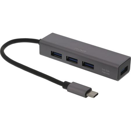 DELTACO USBC-HUB11 Mini USB-C hub 4 USB poorten - USB 3.1 Gen 1 (5Gbps) - Space Grey
