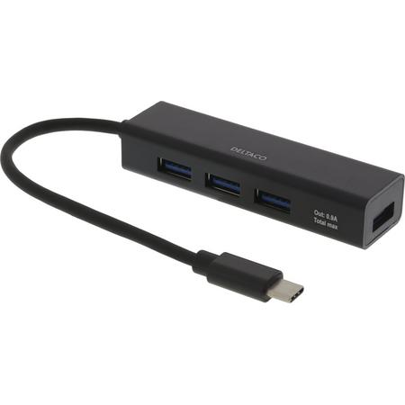 DELTACO USBC-HUB12 Mini USB-C hub 4 USB poorten - USB 3.1 Gen 1 (5Gbps) - Zwart