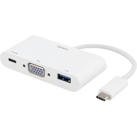 DELTACO USBC-VGA4, USB-C Docking Station, 60 W USB-C PD, 1.5A USB-A, VGA, Wit