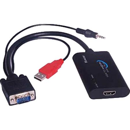 DELTACO VGA-HDMI5 VGA naar HDMI adapter, 1xVGA HD15, 1xHDMI, 1xUSB Type A voor voeding, 3,5 mm, 1080p, zwart