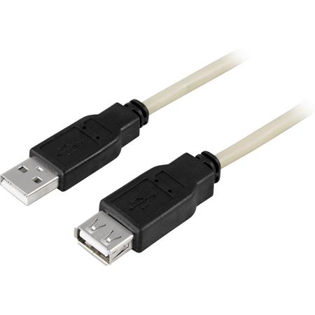 Deltaco USB2-13, USB A Mannelijk - USB A Vrouwelijk USB-kabel, 3M