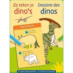 Zo teken je dinos - 12 sjabloonkaarten / Dessine des dinos – 12 cartes pochoirs
