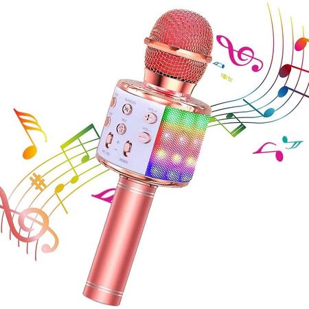 microfoon kinderen - ZINAPS Karaoke microfoon, Bluetooth Microfoon voor kinderen, Dance LED verlichting, draagbare, draadloze microfoon met luidspreker opnemen voor volwassenen en kinderen, compatibel met Android iOS PC