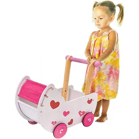 poppenwagen - ZINAPS® Dolls Pram Dolls Furniture Walker Kinderwagen Roze / Wit