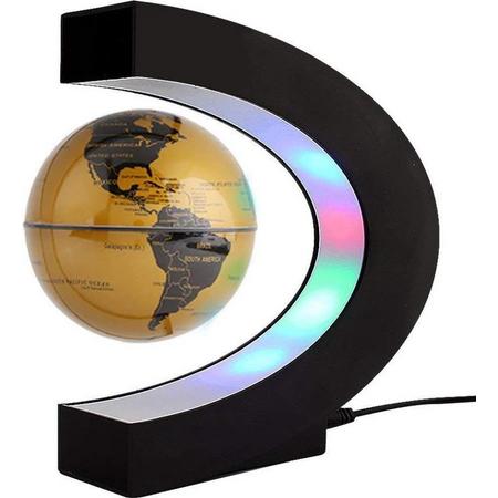 zwevende wereldbol - ZINAPS Floating Magnetic Levitation Globe Lamp with Lights LED and Base Form C for Icing Home and Office Gold