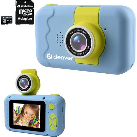 Denver Kindercamera FULL HD - INCL. 32GB SD KAART - Camera Voor & Achter - 40MP - Speelgoed Fototoestel - KCA1350 - Blauw