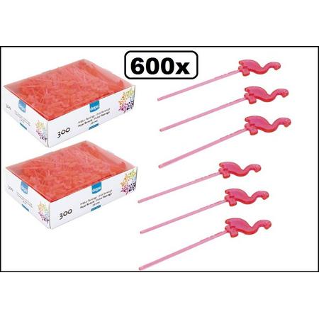 600x Prikker Flamingo plastic 76mm roze