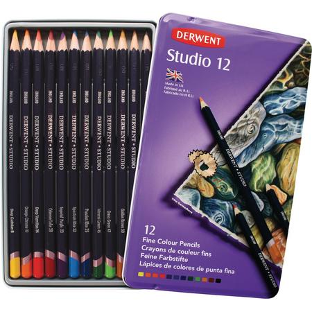 Derwent Studio 12 kleurpotloden in blik