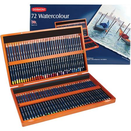 Derwent Watercolour potloden assorti in houten kist 72 stuks