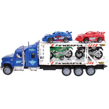 Diakakis Vrachtwagen Met Autos En Motors 41 Cm Blauw-blauw