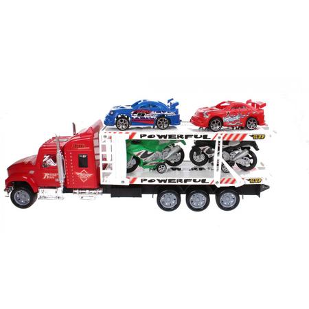 Diakakis Vrachtwagen Met Autos En Motors 41 Cm Rood-blauw