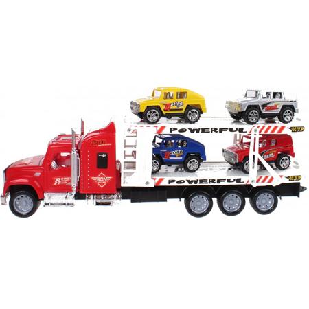 Diakakis Vrachtwagen Met Vier Autos 41 Cm Rood